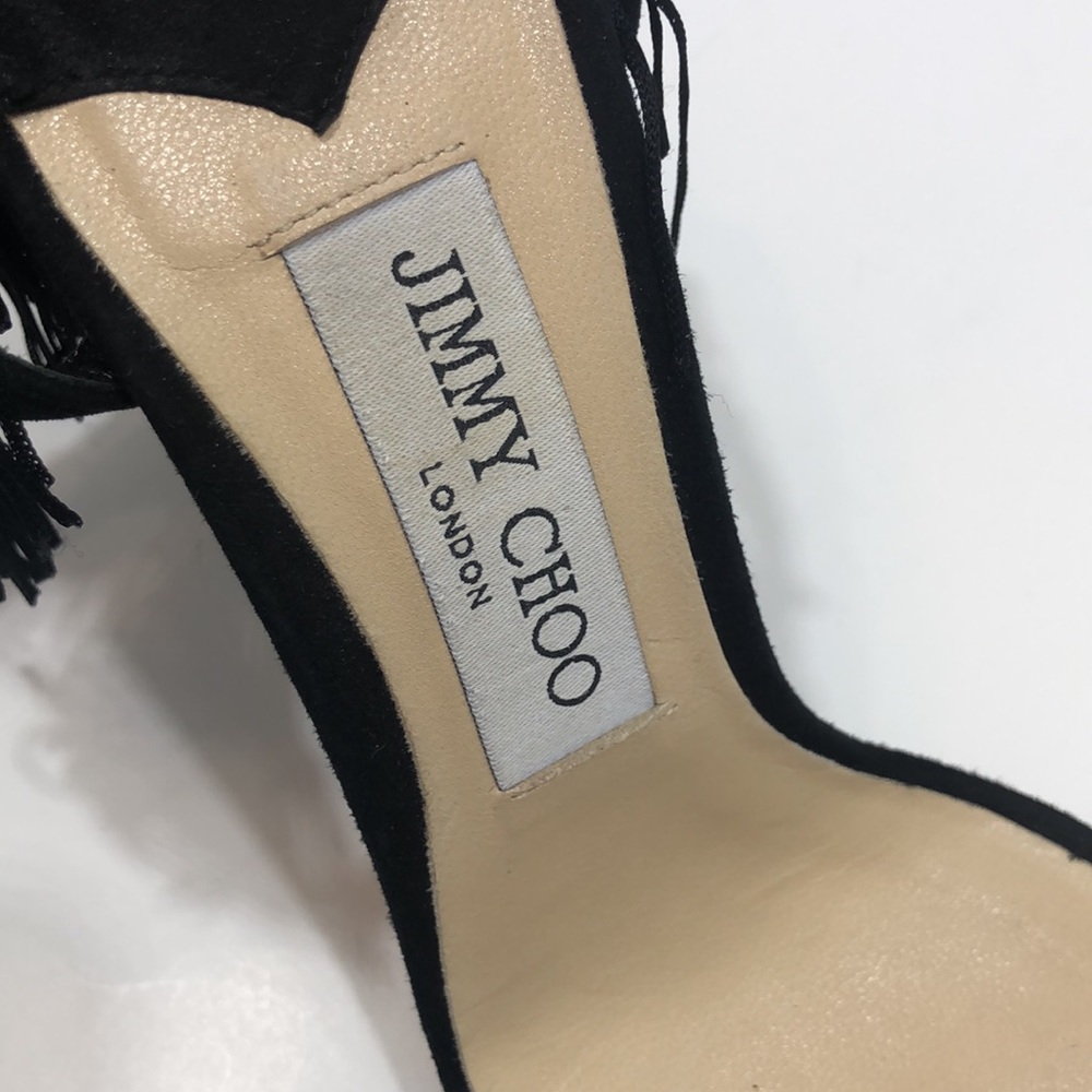 Jimmy Choo Farrah Fringe Black Sandal  Size 37 ½ - Picture 6 of 8